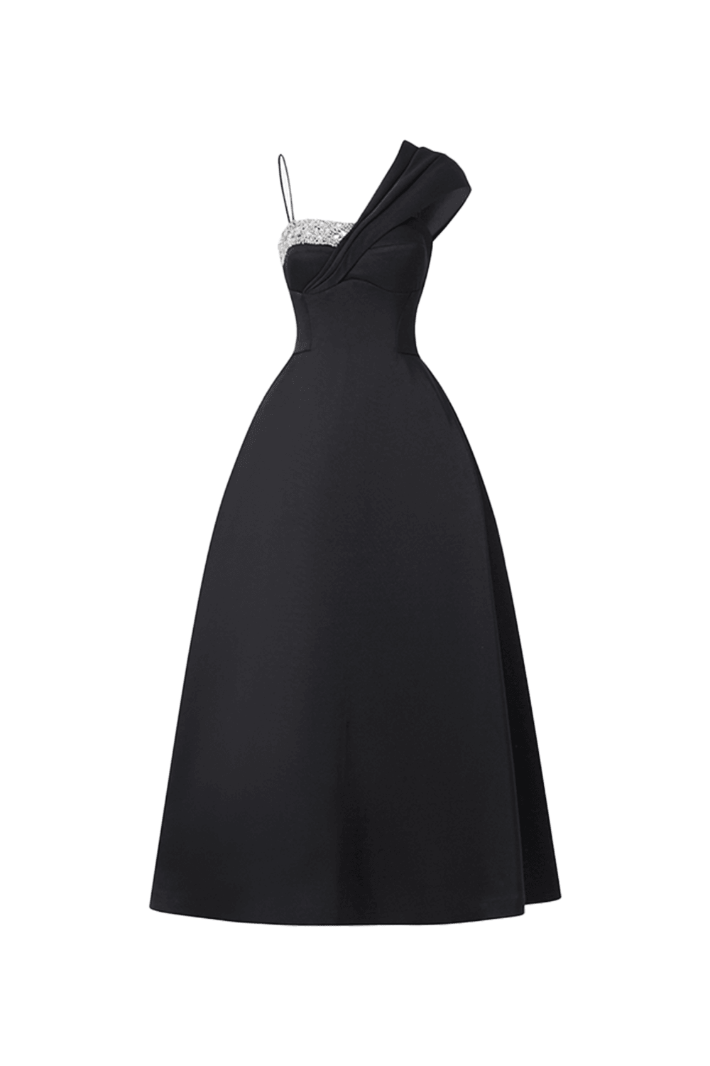 Asymmetric Crystal Embroidered One Shoulder Midi Dress